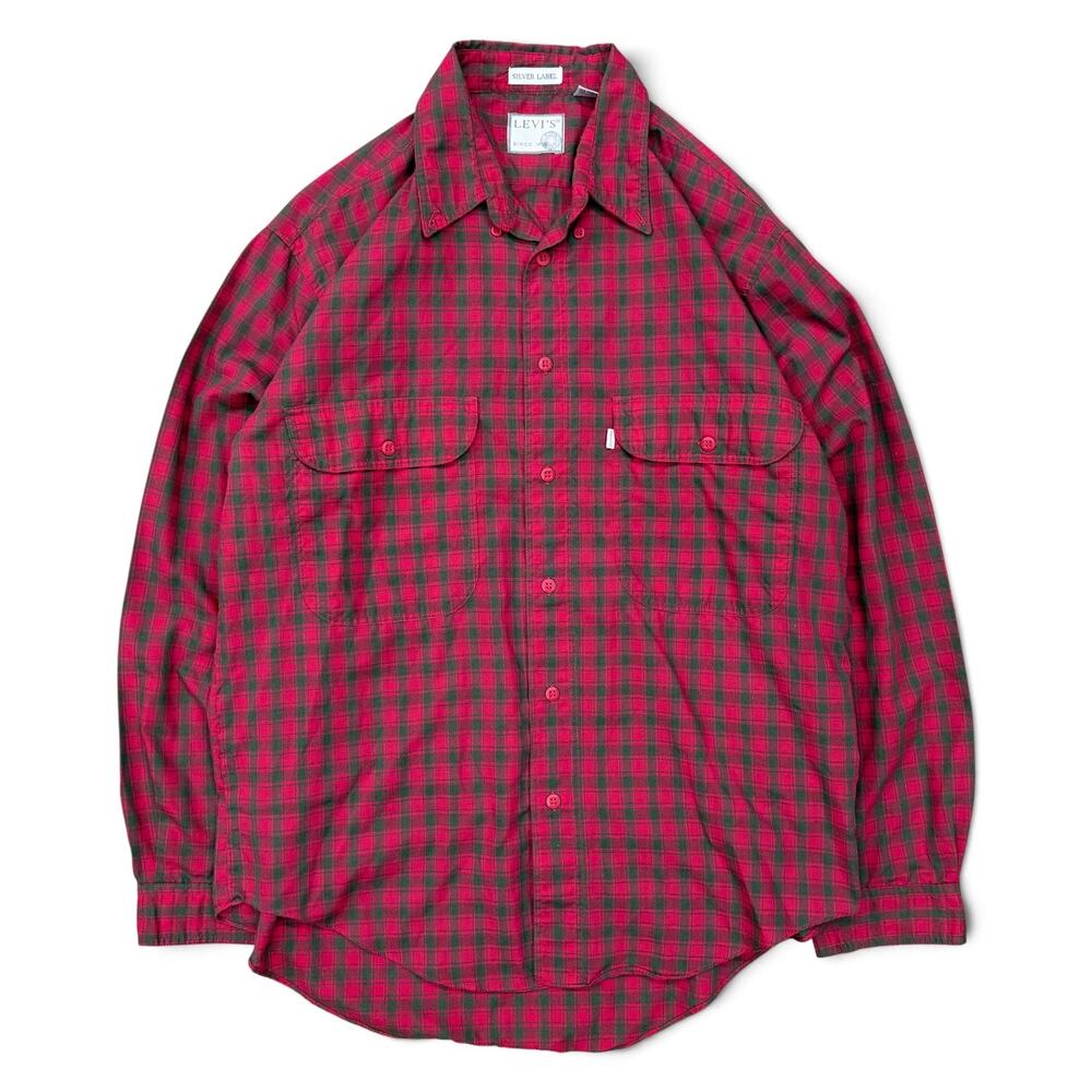 Vintage Levi’s Silver Label Tab Plaid Button Up Shirt Medium Red Gray M Utility